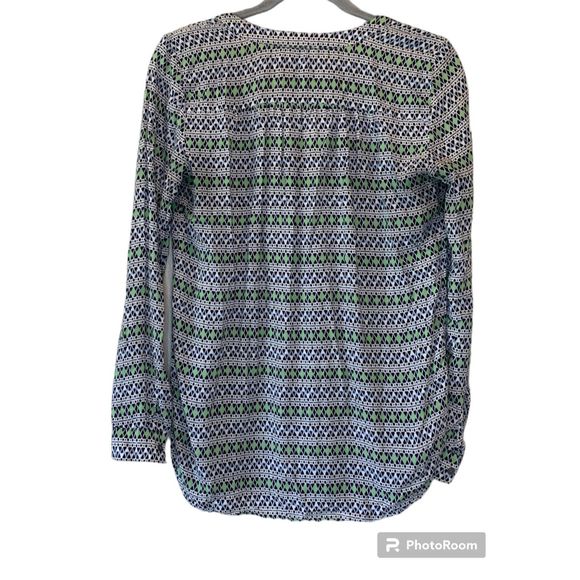 Loft Navy Blue and Green Detailed Argyle Blouse, Size Small - Picture 2 of 3